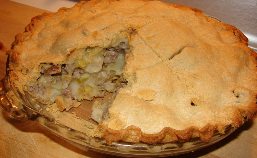 Sausage, leek and apple pie