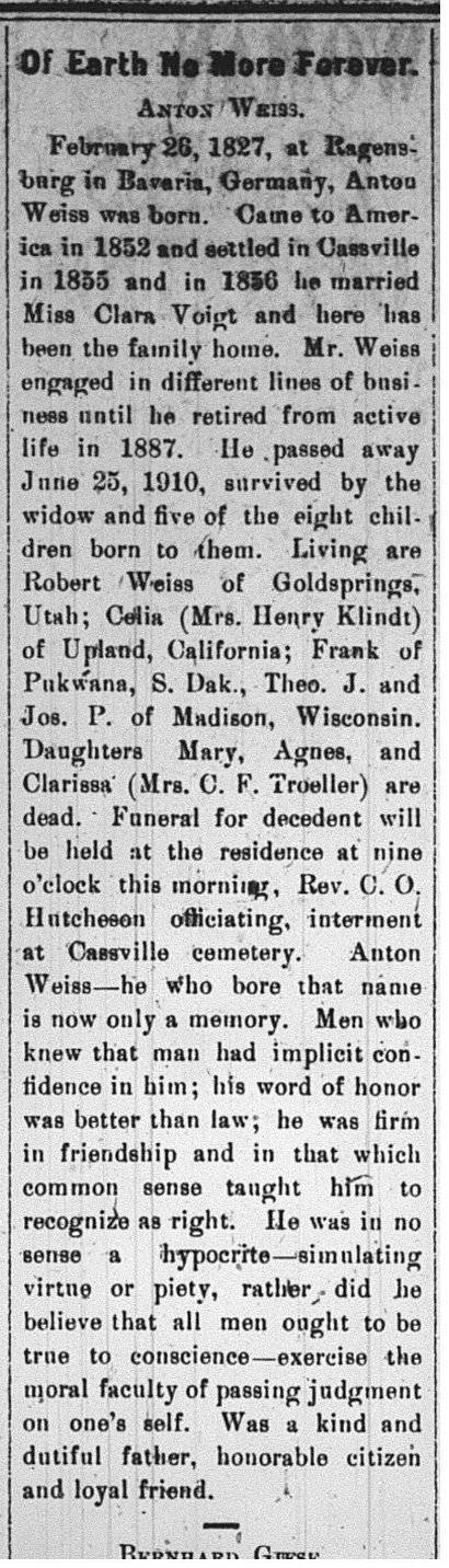 Obituary for Anton Weiss Obituary for Anton Weiss