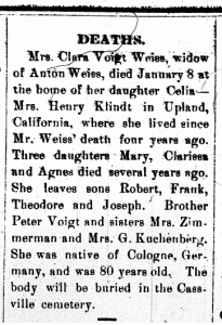 Obituary for Clara Voigt Weiss