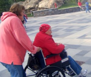 Pushing a wheelchair