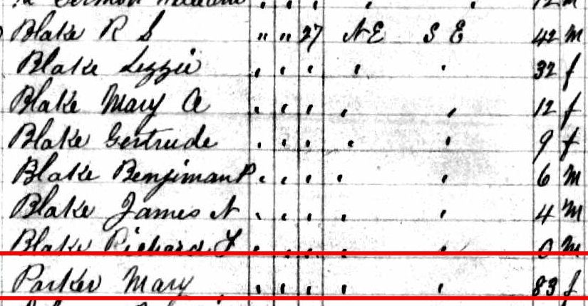 Mary Parker in 1885 Census