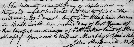 Stephen Parker baptismal record