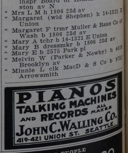 Margaret and Mary Parker in 1909 Seattle Directory