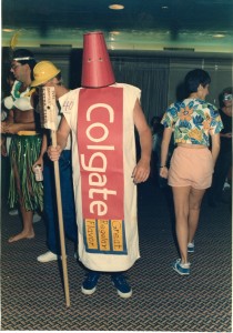 Colgate toothpaste costume in action