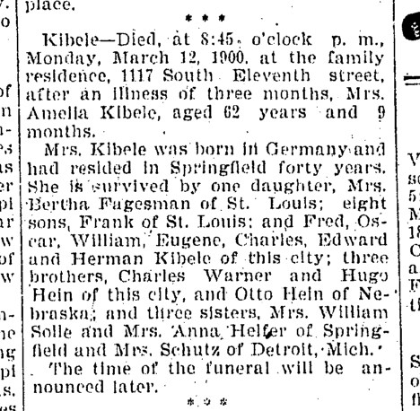 "The Mortuary Record", Illinois State Journal, 13 Mar 1900, page 6, column 3