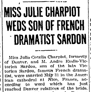 Denver Post - Julia Charpiot Weds Sardon