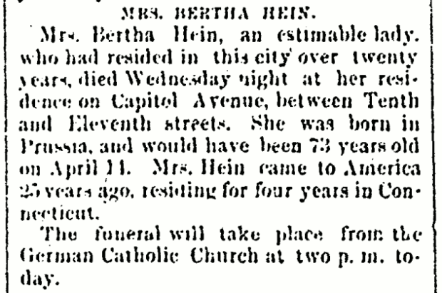 1880-03-12 - page 4 col 2 - Mrs. Bertha Hein