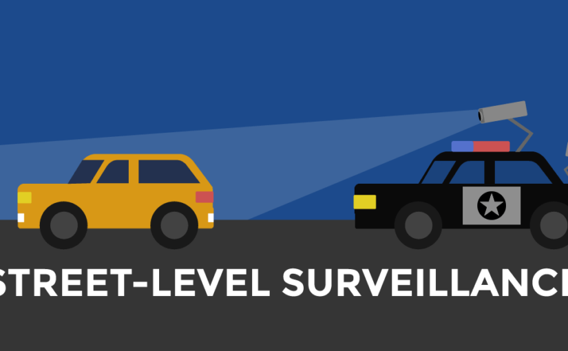 Graphic showing cartoon police car with camera tracking another car